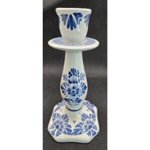Vtg DC Delft Blue Holland Hand Painted Single Candlestick 5.5” 820 WG AZ